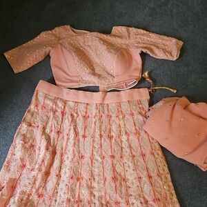 Elegant Pink Embroidered Lehenga Set